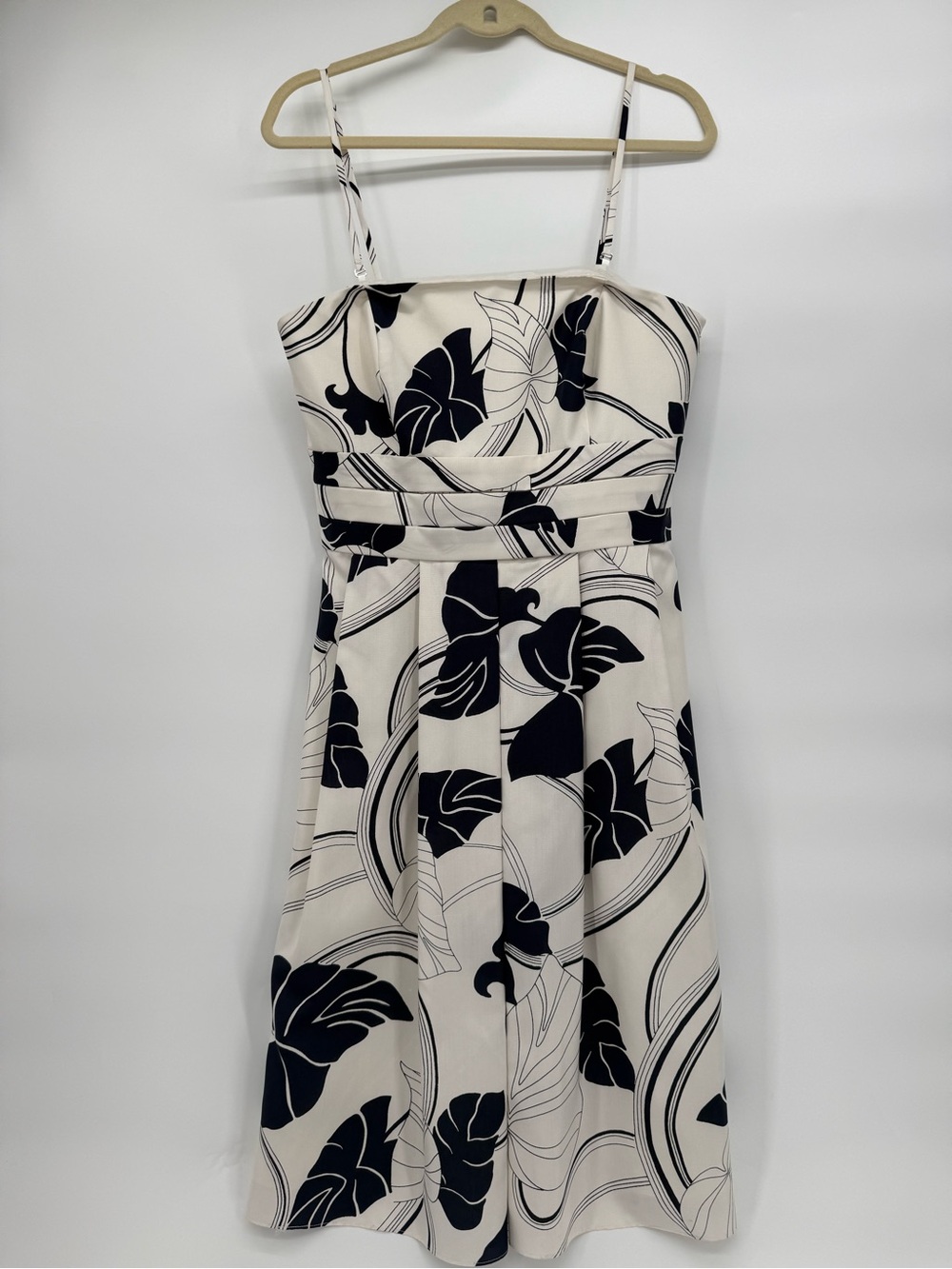 Ann Taylor Ivory Mini Dress with Navy Blue Botanical Print